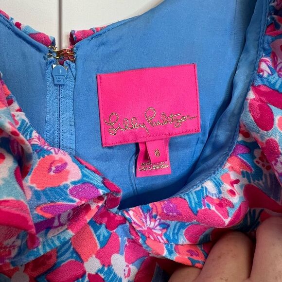 Lilly Pulitzer Aura Pink Baby Bloomer Floral Ruffled Sleeveless Linwood Romper - Picture 3 of 7